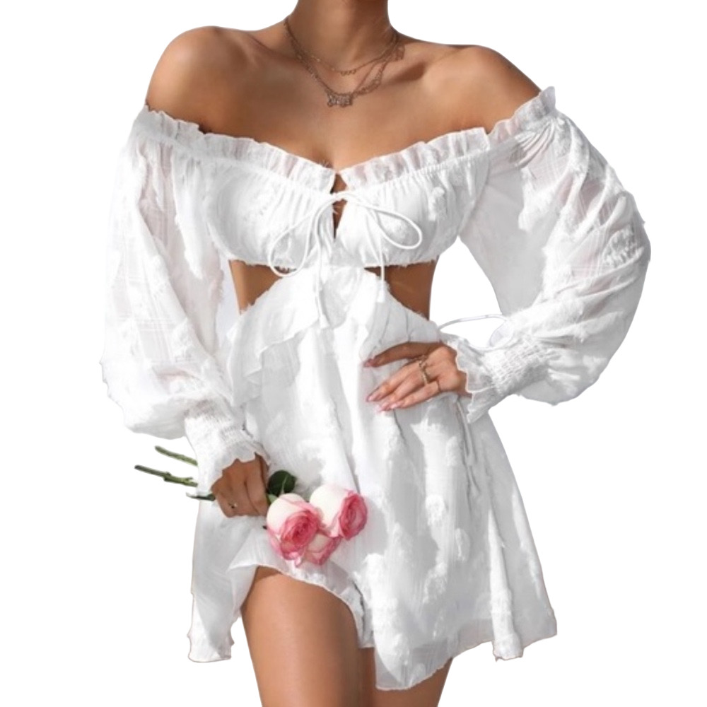 White Off The Shoulder Bishop Sleeve Cut Out Dress Women’s Size Large